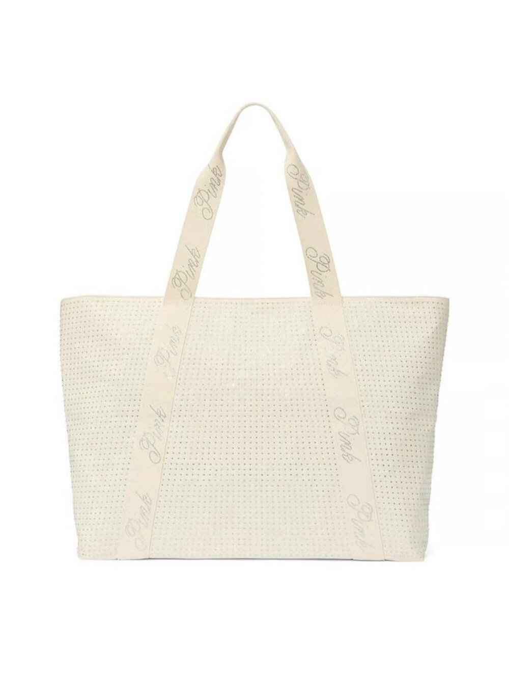 Victoria’s Secret PINK Bling Tote Bag Cream Rhinestone Large NWT